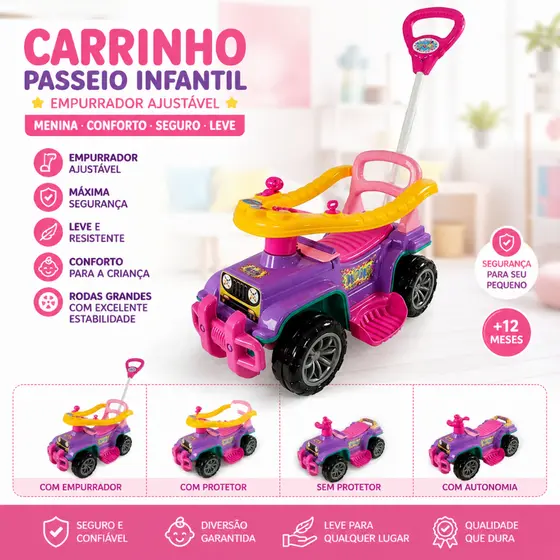 Carrinho Passeio Infantil Empurrador Ajustavel Menina Conforto Seguro Leve Dobrável