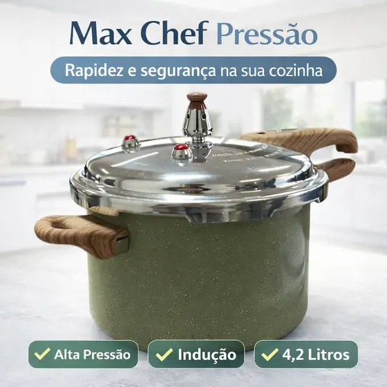 Panela Pressao Indução Max Chef Alta Pressao 4.2 Litros Verde Acinzentado