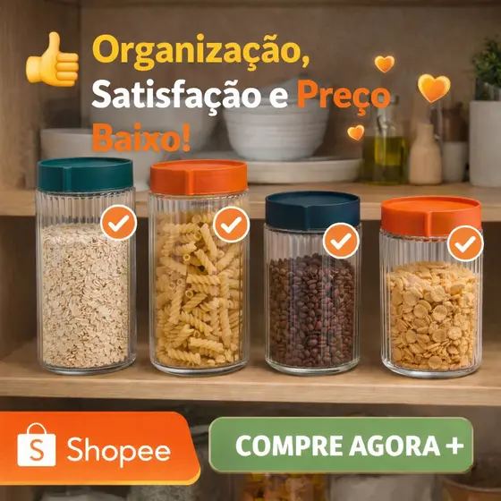 Conjunto 4 Potes Vidro Tampa Hermetica Organizador Cozinha Armazenamento Seguro
