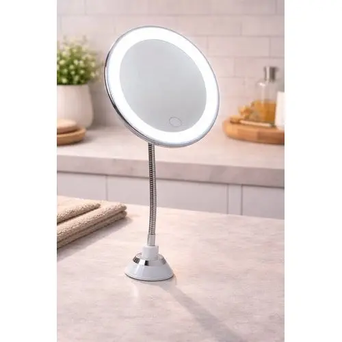 Espelho Mesa Redondo Maquiagem Luz LED Ajustavel USB Design Moderno