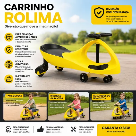 Quadriciclo Carrinho Rolima Infantil Resistente Amarela Diversao Ar Livre Seguro Criancas