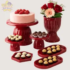 Kit Mesa Festa Boleira Romana Slim 17cm, 1 Vaso Romano, 2 Mini Slim + 2 Bandeja Oval, 1 Sextavadinha