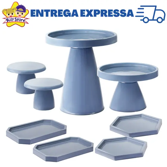 Kit Minimalista com Boleira Redonda 20x20cm + Boleira Redonda 20x11cm + 2 Mini Slim + 2 Mini Lapidada + 2 Mini Sextavada