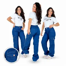 Calça Wide leg cargo clara e escura  jeans juvenil feminina menina