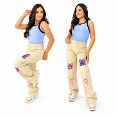 Calça Wide leg bege (brim) Stitch juvenil