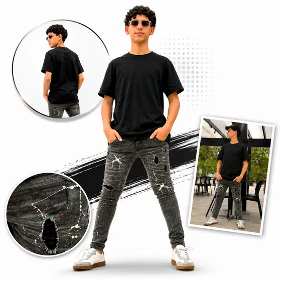 Calça Jeans Juvenil Estilo Jogador Skinny Cinza Rasgada premium grafite azul