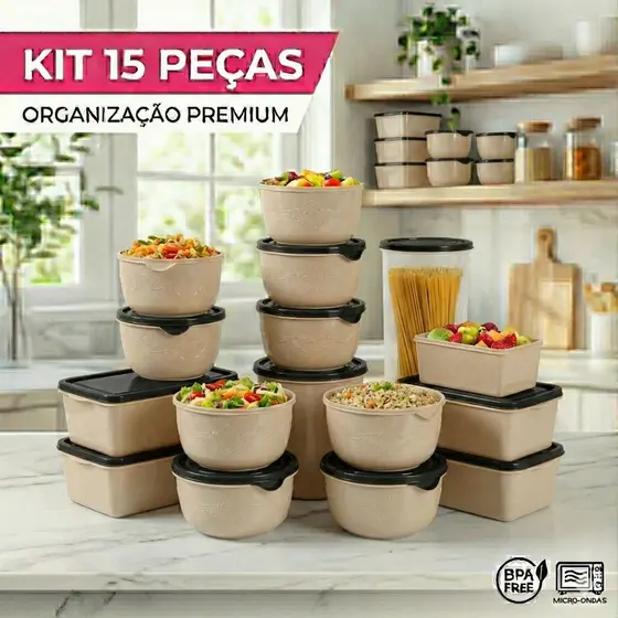 Kit 15 Potes Marmita Fitness 1 Litro + Tigelas Bowl- Oliplast Premium