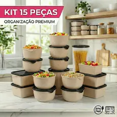 Kit 15 Potes Marmita Fitness 1 Litro + Tigelas Bowl- Oliplast Premium