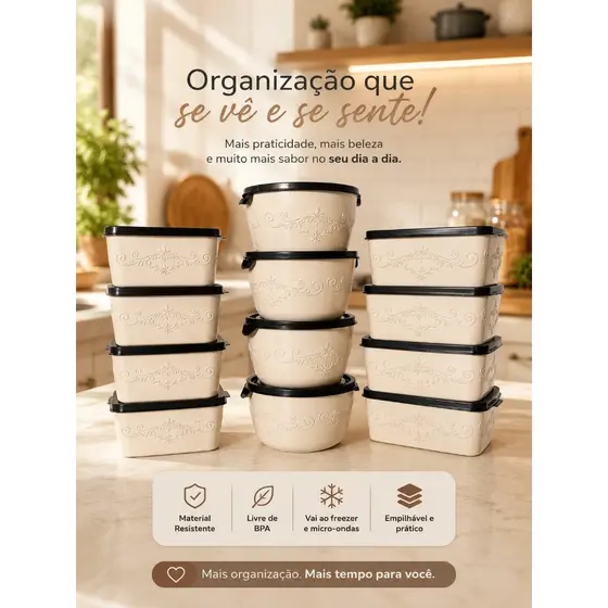 Kit com 12 Potes Plásticos Multiuso com Tampa Preta – Organização, Beleza e Praticidade para o Seu Dia a Dia!