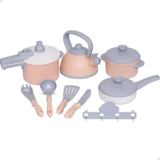 KIT PANELAS BABYGOURMET + UTENSÍLIOS FAZ DE CONTA 8 PÇS COZINHA COMIDINHA CULINARIA MENINA EDUCATIVA