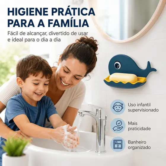 Saboneteira de Parede Baleia Azul com Drenagem e Fixação