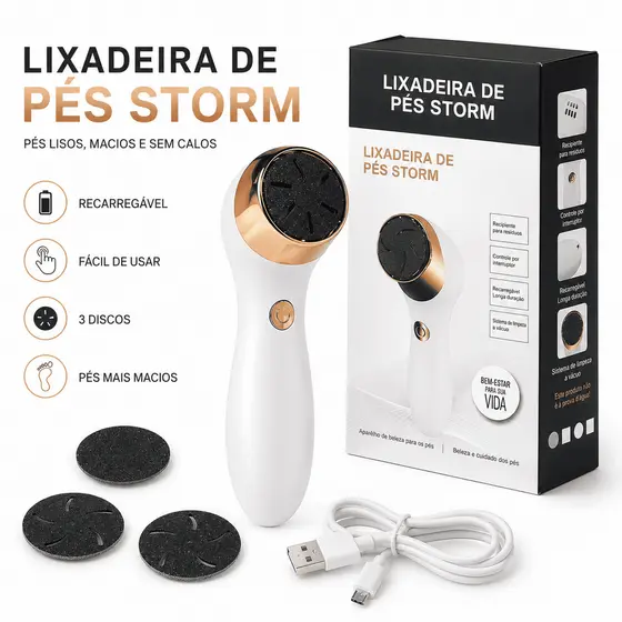 Lixa Pés Storm Recarregável  USB Removedor de Calos Premmium