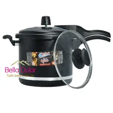 Panela de Pressão Qatar Preto Mt 5.5 Litros com Tampa de Vidro Corbã