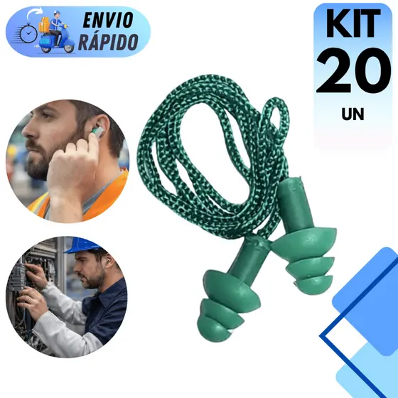 PROTETOR AURICULAR PLUG 17dB COM CORDÃO VERDE PROTEÇÃO DE OUVIDO ABAFADOR PARA CONSTRUÇÃO CIVIL E INDUSTRIA