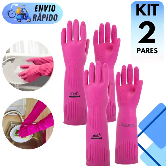 PAR DE LUVA VOLK LATEX RANHURADA ROSA MULTIUSO IMPERMEAVEL ANTIDERRAPANTE LIMPEZA COZINHA