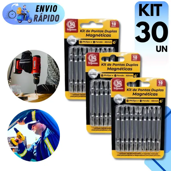 30 PONTEIRAS DE PARAFUSADEIRA MAGNÉTICAS PHILIPS E FENDA BITS 65mm PONTA DUPLA