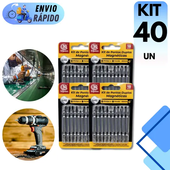KIT PONTAS DE PARAFUSADEIRA BTIS MAGNÉTICA 65mm PONTA PHILIPS E FENDA PONTA DUPLA