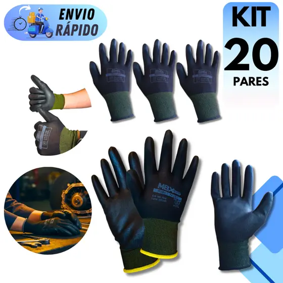 KIT 10 A 20 LUVA PU MEDIX PROFISSIONAL  ANTIDERRAPANTE MULTIUSO EPI COM CA PARA TRABALHO SERVIÇOS GERAIS MANUTENÇÃO