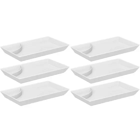 Kit 6 Pratos para Sushi com Porta Shoyu Uno Coza Travessas Brancas Retangulares em Polipropileno
