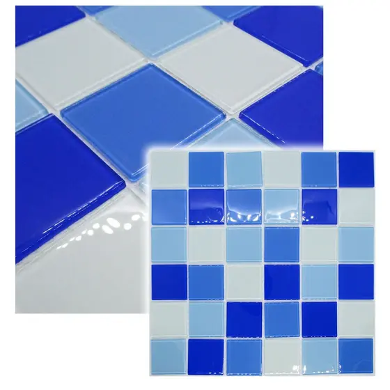 Pastilha de Vidro Cristal Banheiro Piscina Azul Branco Grande MIXBLUE 30x30cm - La Bella Griffe