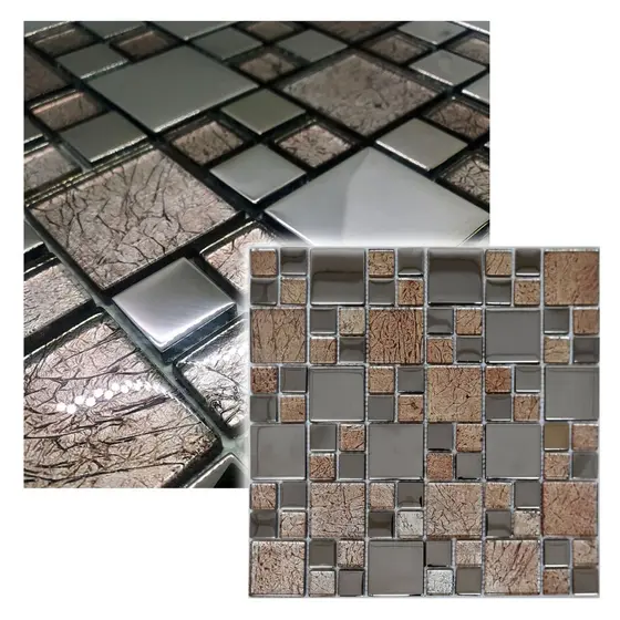 Placa Pastilha De Vidro Decorativas Cromo Prata Mosaico 30x30cm - Lavabos, Cozinhas, Áreas Sociais