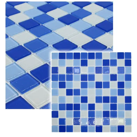 Pastilha De Vidro Cristal Para Banheiro Mescla Azul Branco MIX 30x30cm -  La Bella Griffe