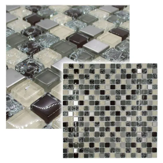 Pastilha De Vidro AÇO Para Cozinha Banheiro Parede Marrom Cinza Craquelada Inox 30x30cm-LBG