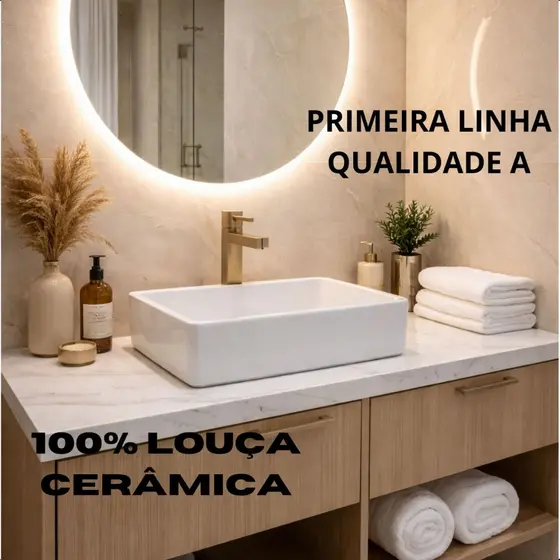 Cuba Apoio Sobrepor GUARUJA Banheiro Retangular Branca LINHA PREMIUM 40x30x12 cm 100% LOUÇA Cerâmica