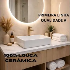 Cuba Apoio Sobrepor GUARUJA Banheiro Retangular Branca LINHA PREMIUM 40x30x12 cm 100% LOUÇA Cerâmica