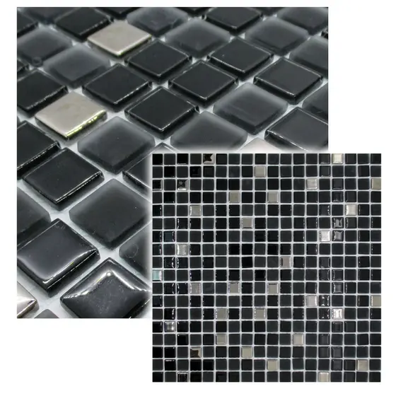 Placa Pastilha de Vidro NOITE Para Cozinha Banheiro Preta Cinza Efeito Metalizado 30x 30cm - LBG