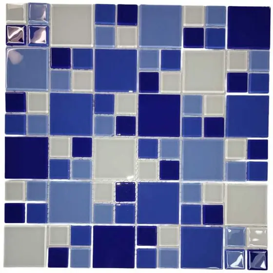 Kit 3 Placas Pastilha Vidro Decorativas AZUL MIX GRANDE 30x30cm - Cozinha, Banheiro, Piscina