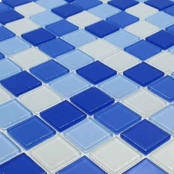 Caixa 22 Placas de Pastilha de Vidro Mescla Azul Branco Piscina Banheiro 25MIXBLUE 30x30 cm -  LBG