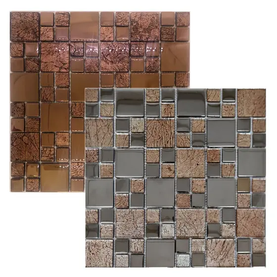 Caixa 22 Placas(2M²) Pastilha de Vidro Decorativas CROMO PRATA / COBRE 30x30cm - Cozinha, Lavabos