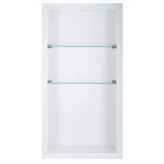 Nicho Em Porcelanato Vertical Branco Para Banheiro Com Prateleira De Vidro