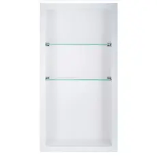 Nicho Em Porcelanato Vertical Branco Para Banheiro Com Prateleira De Vidro