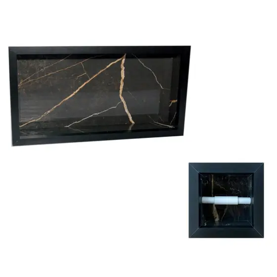 Kit Nicho de Porcelanato e Porta Papel Higiênico de Embutir Preto