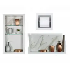 kit Nichos em Porcelanato + Nicho Vertical com Prateleira + papeleiro