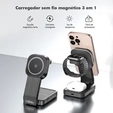 COIBEU Carregador Magnético Sem Fio 3 em 1 Tyfa Chargé – Compatível com iPhone, Android e Smartwatch