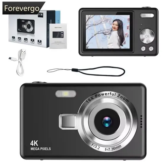 FOREVERGO 4K HD 1080P Câmera Digital Anti-Vibração Autofoco Vlogging 96MP Portátil Zoom 16X Para Crianças Adultos Inicia