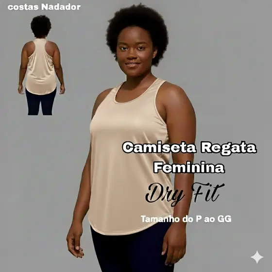 Regata Dry Fit Feminina Forma grande, Acadêmia, Caminhada