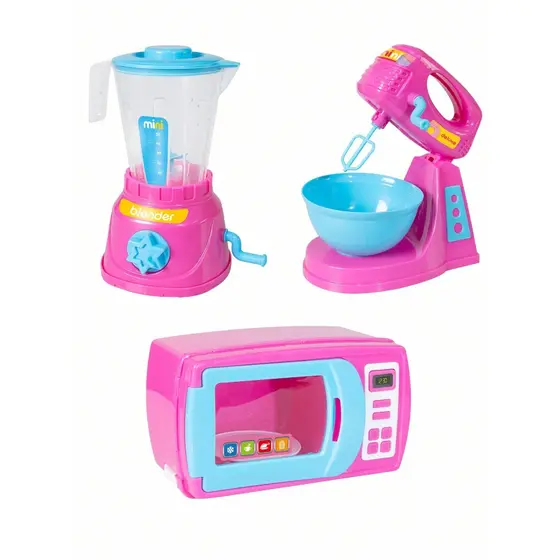Kit Confeiteiro Microondas Liquidificador Batedeira Cozinha Colorida Brinquedos Infantil
