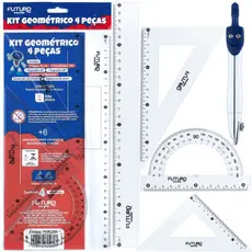 Kit 5 Peças Geométrico Escolar Transferidor Esquadro Compasso Matemática Geometria Desenho Projetos