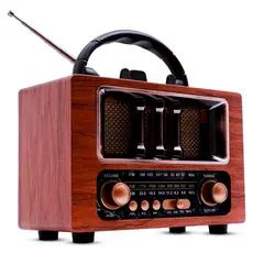 Rádio Retro Vintage Premium Am Fm Usb Aux Sd Bluetooth Recarregável Antena Analogico Luxo