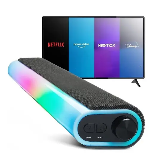 Soundbar Bluetooth Caixa De Som Iluminação RBG Tv Smart Portátil Controle De Volume Auxiliar