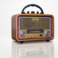 Rádio Portátil Multimídia Bluetooth Vintage AM FM SW Analógico Lanterna Tomada Aux Recarregável TF USB