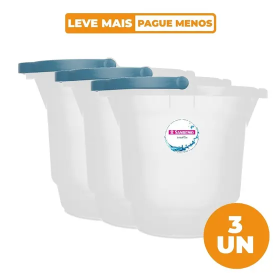 Kit 3 Baldes Plásticos Transparentes 8,5L Hydrus Sanremo