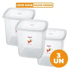 Kit 3 Potes Plásticos Quadrados Mantimentos Fácil Cristal 7L Sanremo