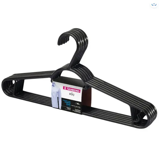 Cabide Plástico Adulto 40cm Preto Easy Sanremo 5 Unidades