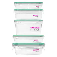 Kit 5 Potes Plásticos com Travas Hermético Verde Freshy Sanremo