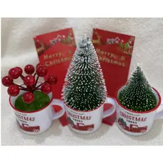 Mini Árvore  cereja  de Natal pinheirinho Decoração Natalina Madeira Enfeite decorativo com caneca  de Natal 10.5cm